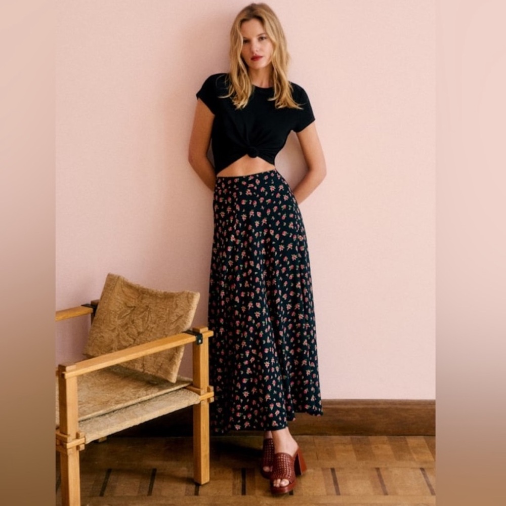 Sezane Orlane Midi Skirt in Floral Cadix Print